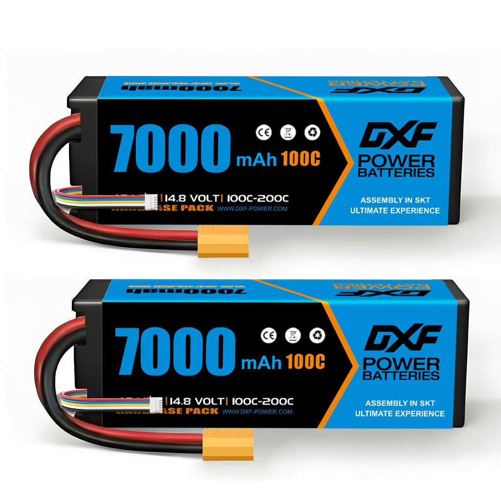 DXF 2 Pack Batería LiPo 4S 14.8V 7000mAh 100C Conector XT90 Coche RC 1/8 1/10 Buggy Truggy Monster Truck Slash Stampede Radiocontrol Polímero Litio Hardcase Brushless