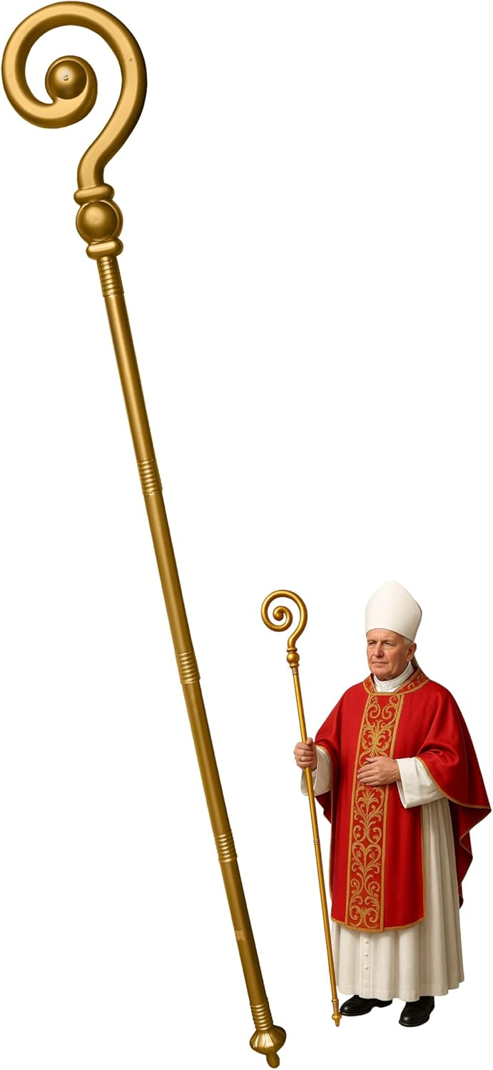 Nicky Bigs Novelties Adult Gold Saint Nicholas Shepherd Staff Lightweight Adjustable Cane, Priest Pope Bishop, Wizard, Pharaoh & Holiday Events - Halloween Props & Cosplay Costumes - Gold, One Size