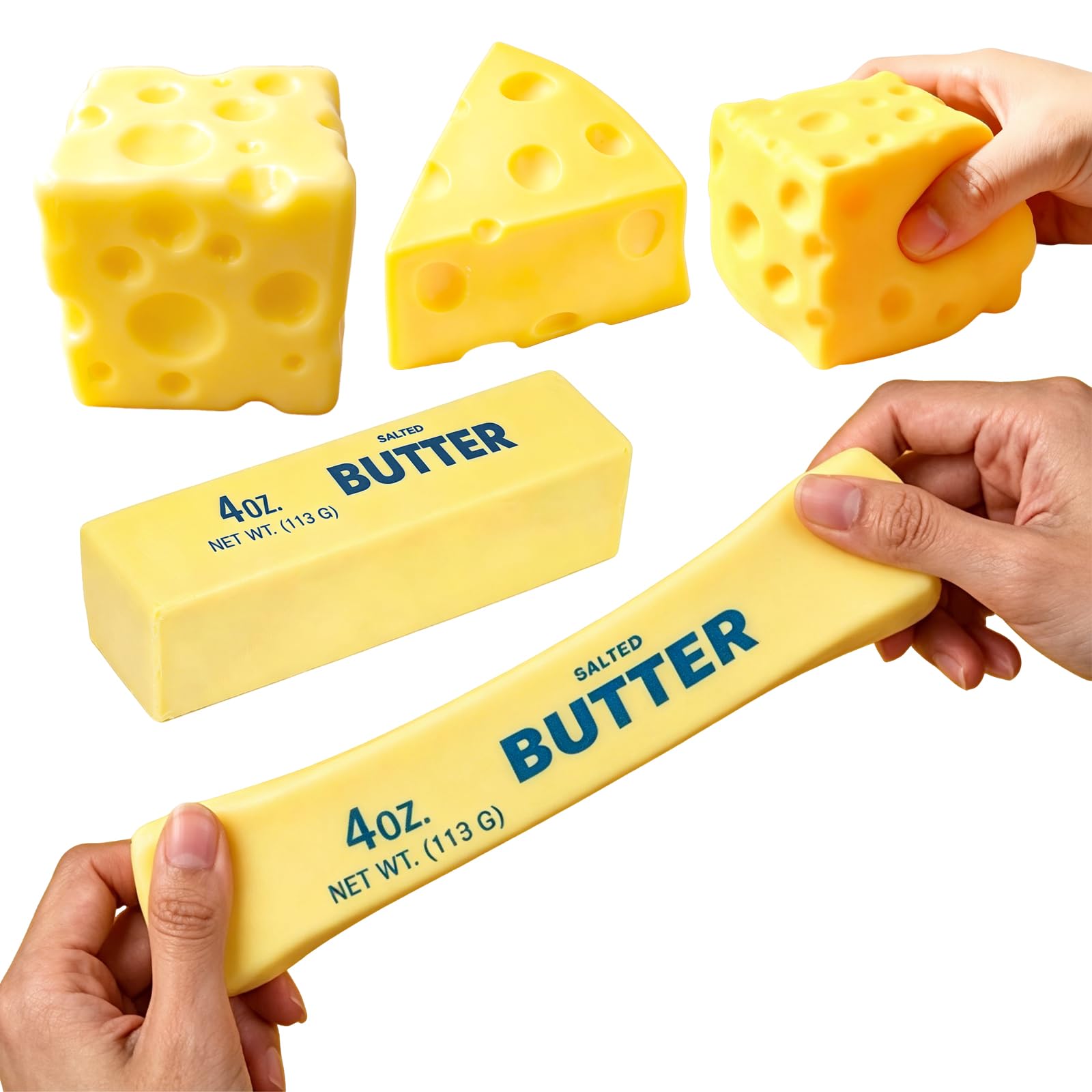 3PCS Butter Cheese Squishy Squeeze Toys,Butter Squishy Set,Butte and Cheese Squishys,Realistic Chees-Squishys and Butte-Squishy Stress Relief Squeeze Toys for Adults Relief Desk Office Decor(C)