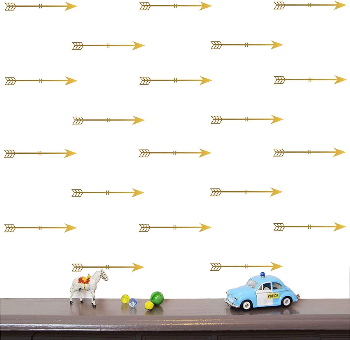 Melissalove Arrow Wall Decals 64pcs Vinyl Arrow Decals Wall Stickers Geometric Decor Wall Patterns Mural Decal Unique Decor for Gifts D966 (Gold)