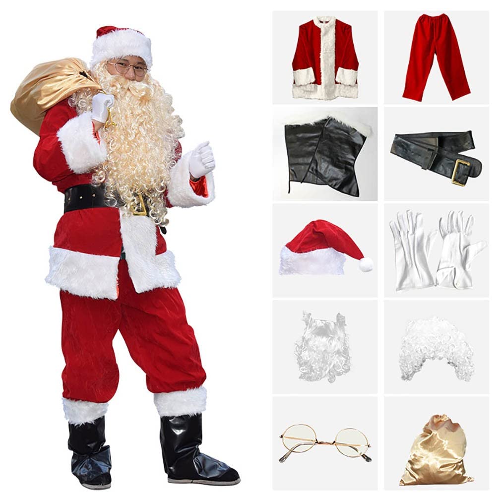 Kerstman Kostuum Kerst Set Van 10 Stuks Volwassen Heren Kerstman Kostuum Luxe Fluwelen Kerst Kostuum XL