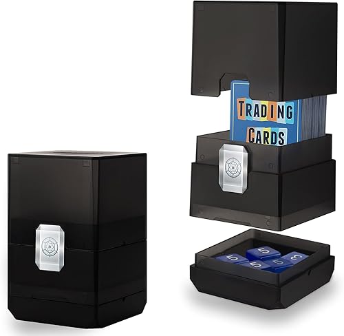 Sooez Caja de cartas para MTG con almacenamiento de dados, más de 100 casos de cubierta Boulder, soporte perfecto para MTG Commander, color negro