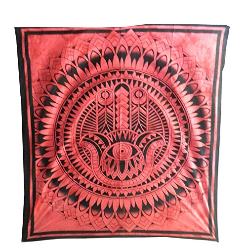 indischerbasar.de Tagesdecke Fatima Hand rot Baumwolle Wandbehang Dekoration Tie Dye Style