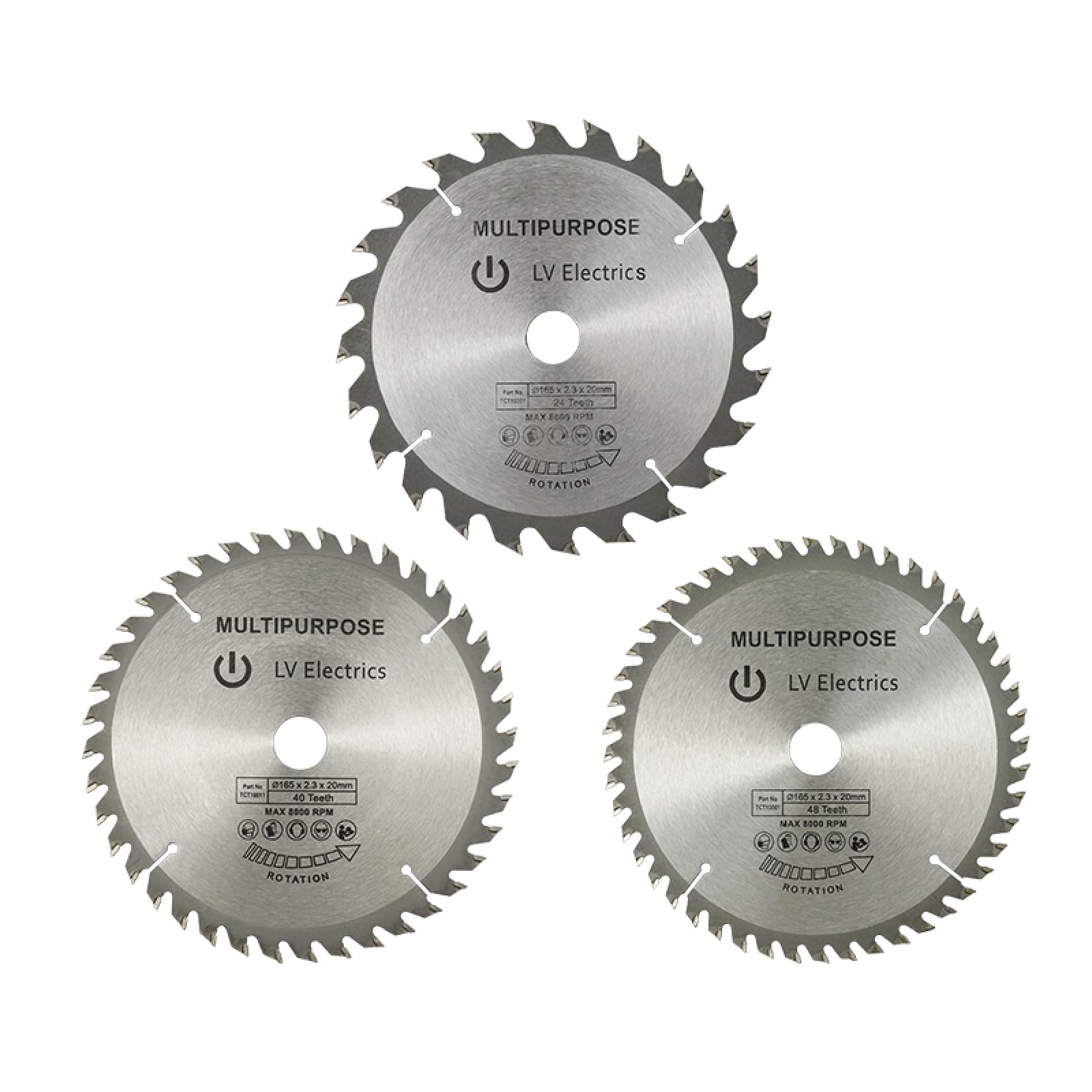 3 pièces/ensemble lame de scie circulaire 165mm TCT lame de scie 24T 40T 48T carbure pointe bois disque de coupe lame de scie pour bois