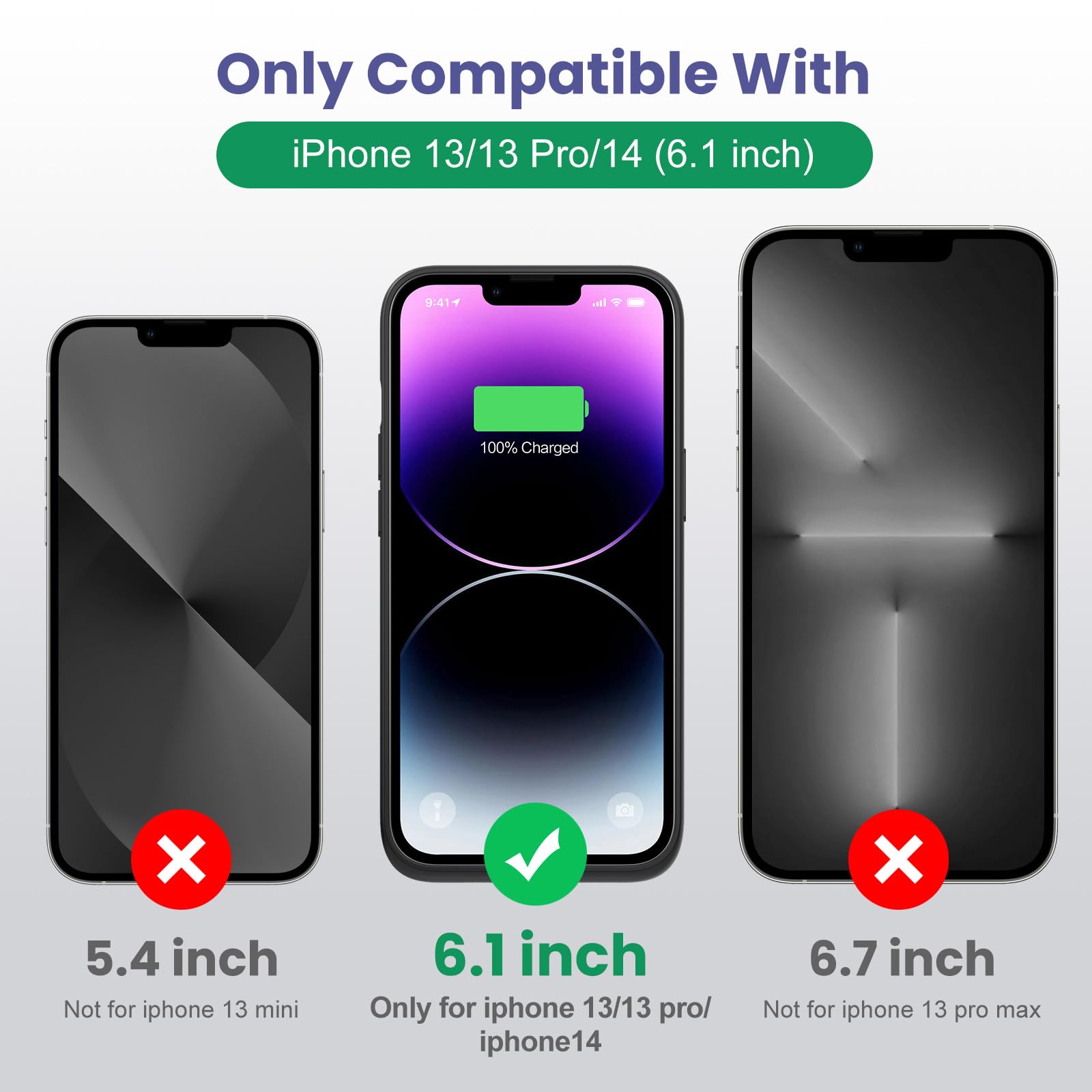 Feob Battery Case for iPhone 13/13 Pro/14,[2024 Upgraded] 7500 mAh Ultra-Slim Portable Extended Charger Case Cover for iPhone 13/13 Pro/14 Charging Case (6.1 Inch)-Black