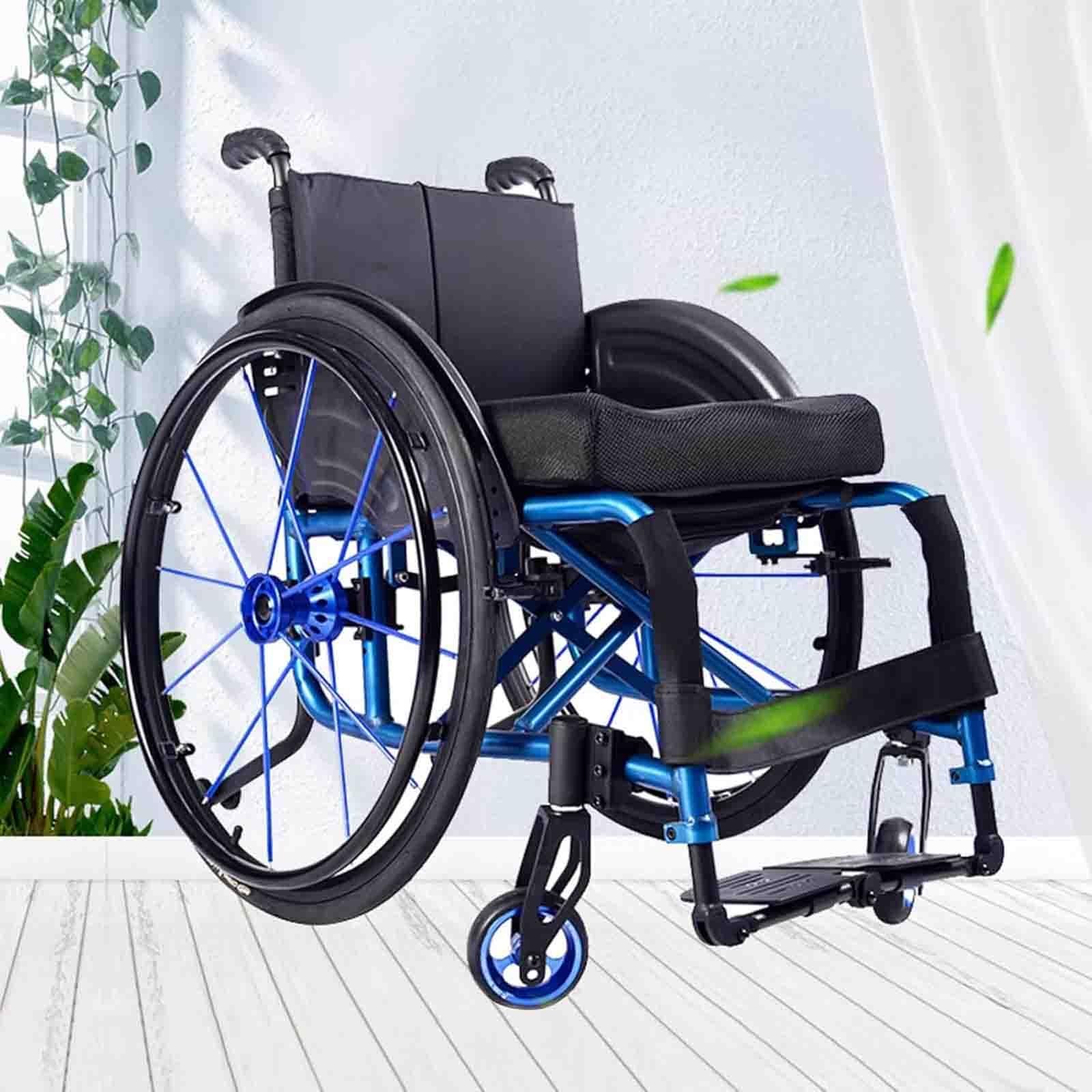 Silla de ruedas deportivas ligera,Plegable All-Terrain Ultra, Sillas de ruedas manuales autopropulsadas,Ruedas traseras de liberación rápida para adultos(Blue,36cm/14.2in)
