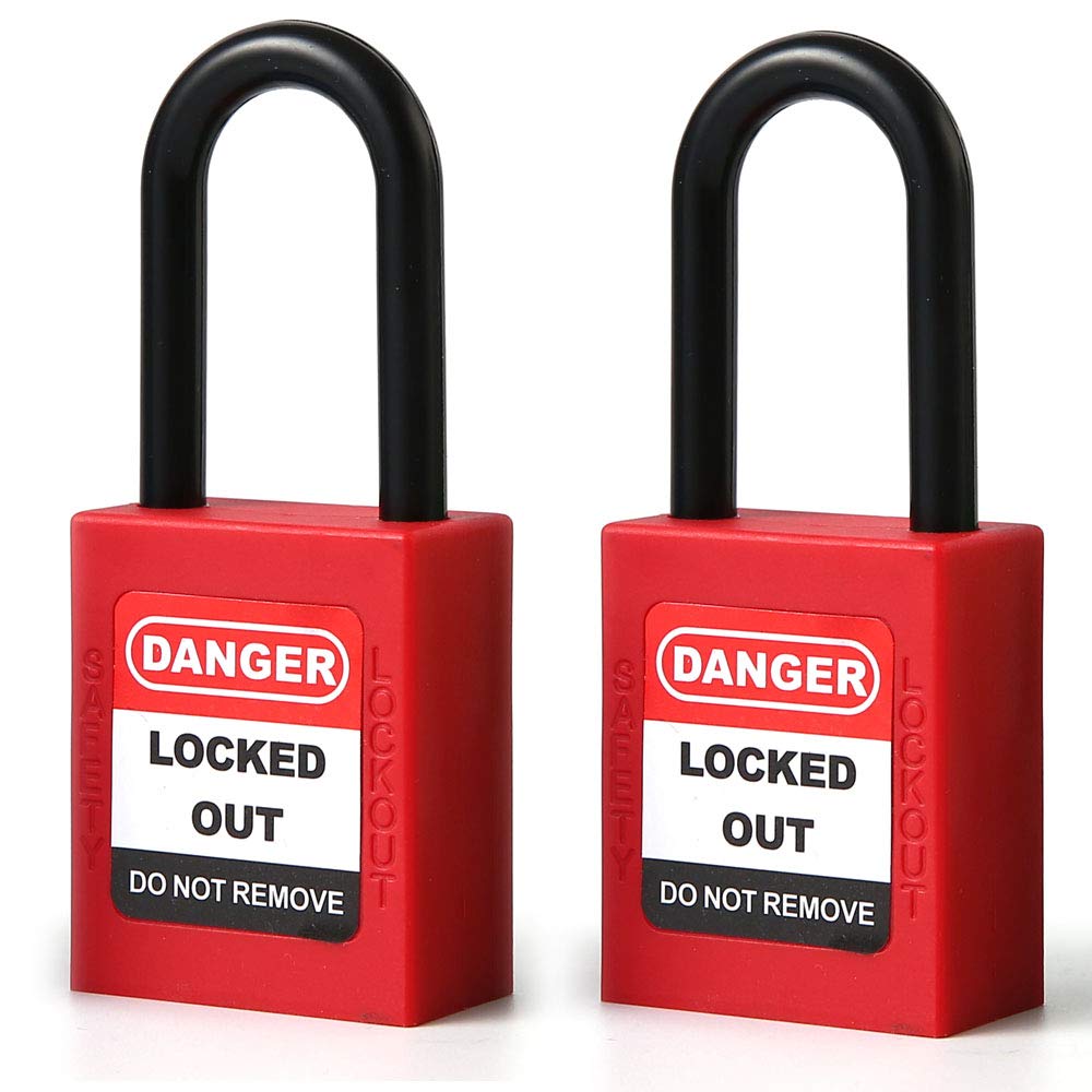 POFET 2PCS 38mm / 1.5inch Lockout Tagout Locks, Nylon Shackle Safety Padlock,Plastic Red