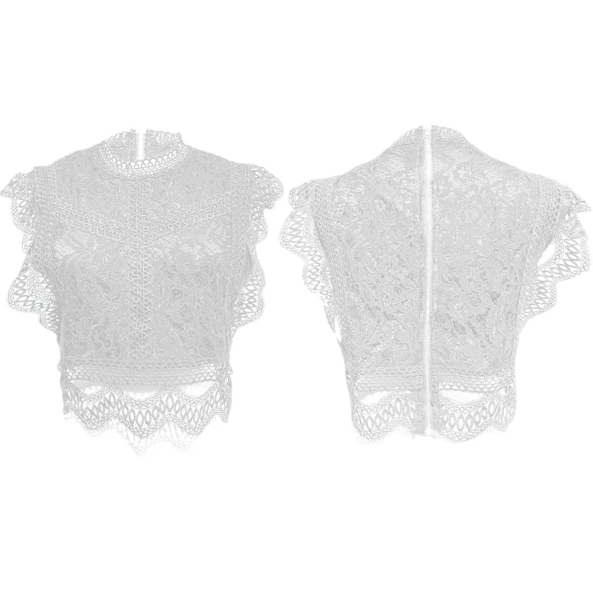 Camicetta da donna in pizzo scavato morbido senza maniche con volant elegante camicia estiva top