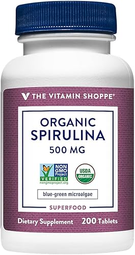 Espirulina orgánica - Superalimento de microalgas azul-verde - 3,000 mg (200 tabletas)
