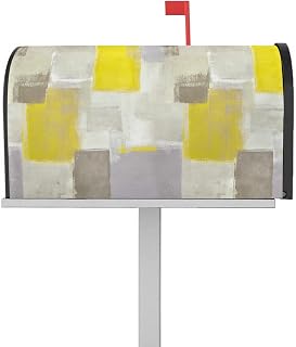 Mailbox Cover Magnetic Yellow Gray Gradient Color Abstract Art Mailbox Covers Standard Size 21x18in,Mailbox Covers Wrap Post Letter Box Cover for Garden Yard Wall Graffiti Geometric Modern Texture