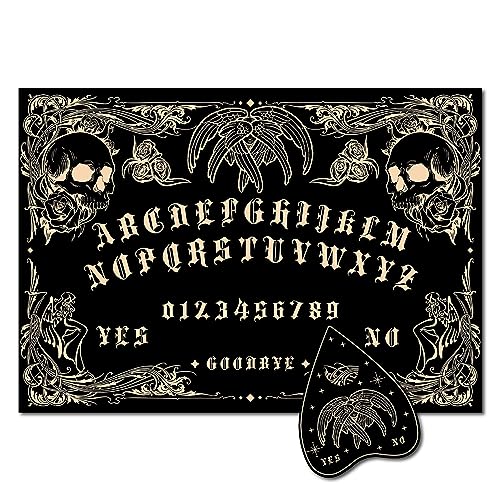 CREATCABIN Tablero parlante de espíritu de madera con diseño de calavera, péndulo rectangular negro, tablero de adivinación con plancheta, decoración de caza de espíritus, kit de suministros de