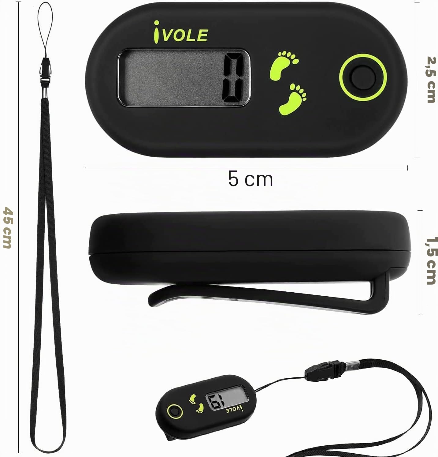 Podomètre 3D pour la Marche,Mini Podomètre，Podomètre Numérique Portable，Podomètre 3D，Pedometer Bracelet， Compteur de Pas avec Clip，Podomètre Numérique 3D pour la Marche