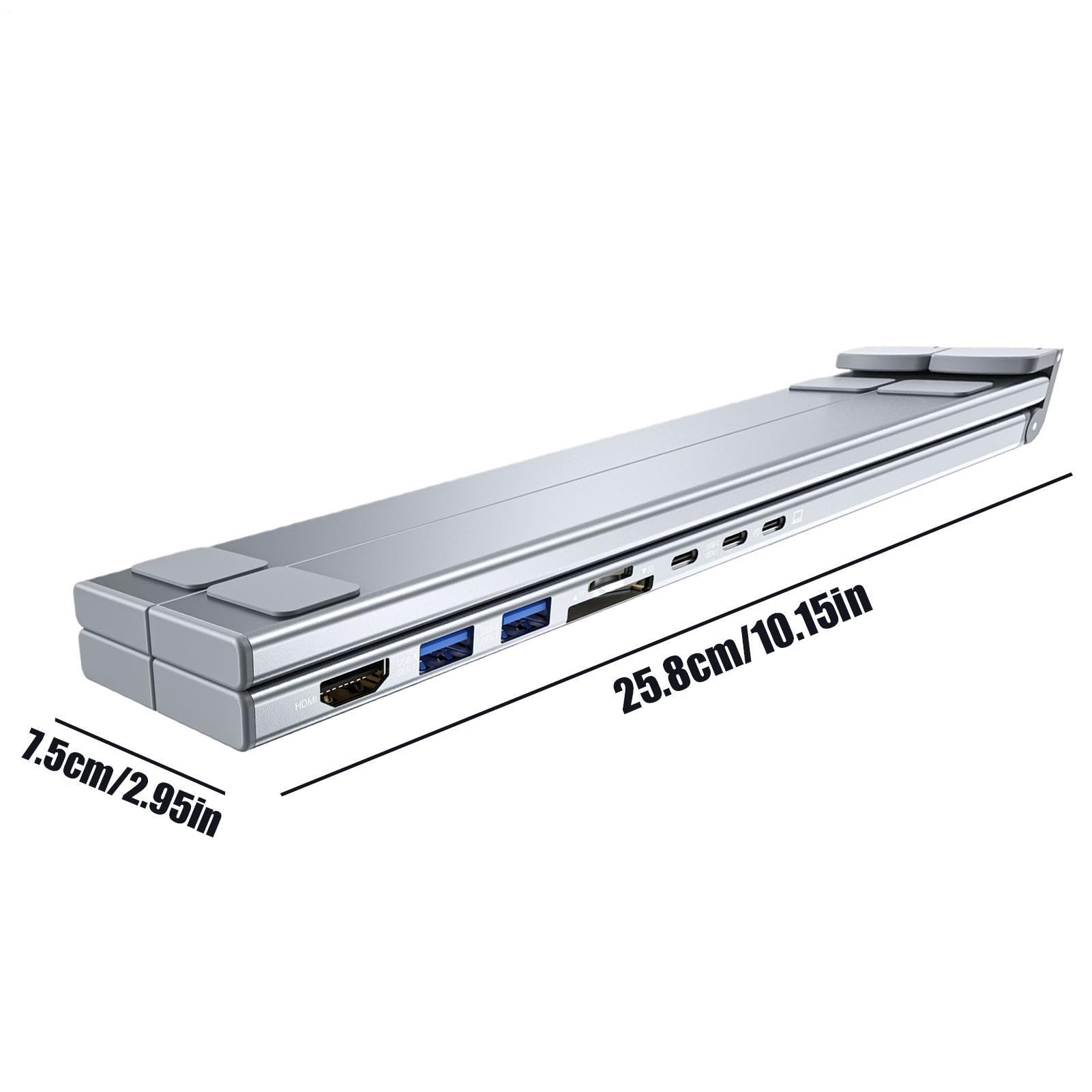 Supporto Portatile per Notebook con Docking Station Hub USB C 8 in 1 e | Trasferimento Dati a 5 Gbps, Supporto Pieghevole per Computer Portatile con Porte USB per Scrivania, Ufficio, Casa