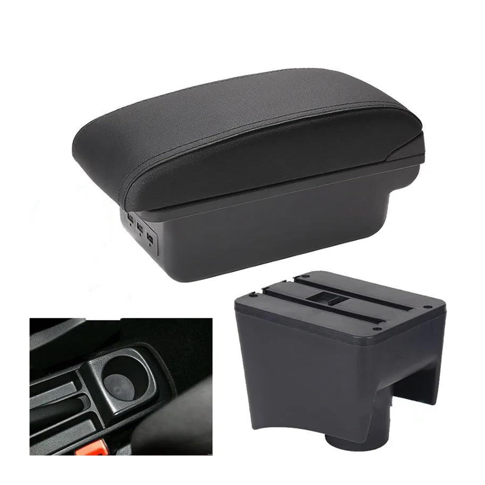 RESPUNEKBAH For VW For POLO Mk5 6R For Vento Car Armrest Box Interior Parts Storage Box Car Accessories USB 2012-2018(B2 Black line 3USB)
