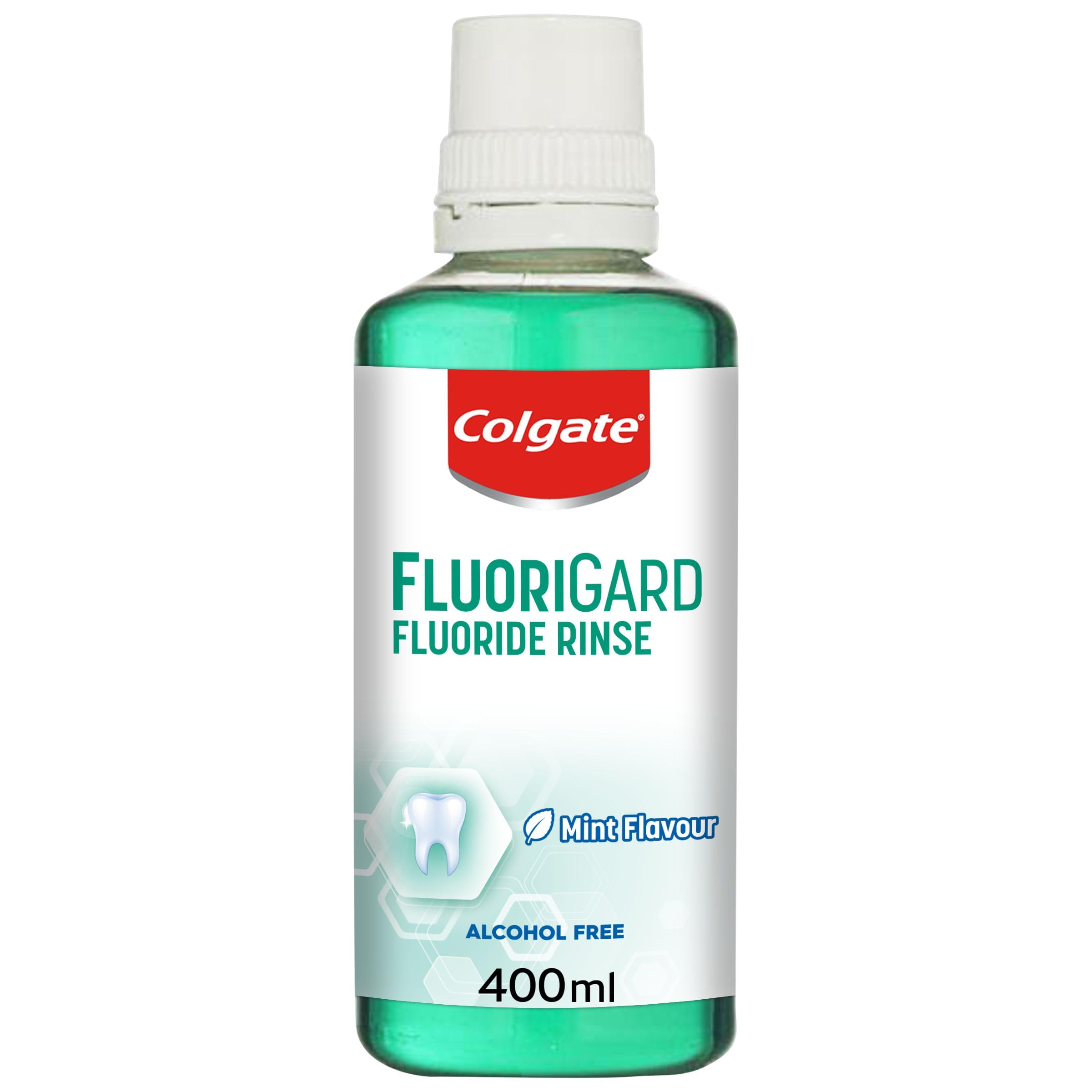 Colgate Fluorigard Fluoride Rinse (Alcohol Free) Mouthwash 400 ml, Prevents Tooth Decay, Strengthens Enamel, Prevents Mineral Loss, Mint Flavour