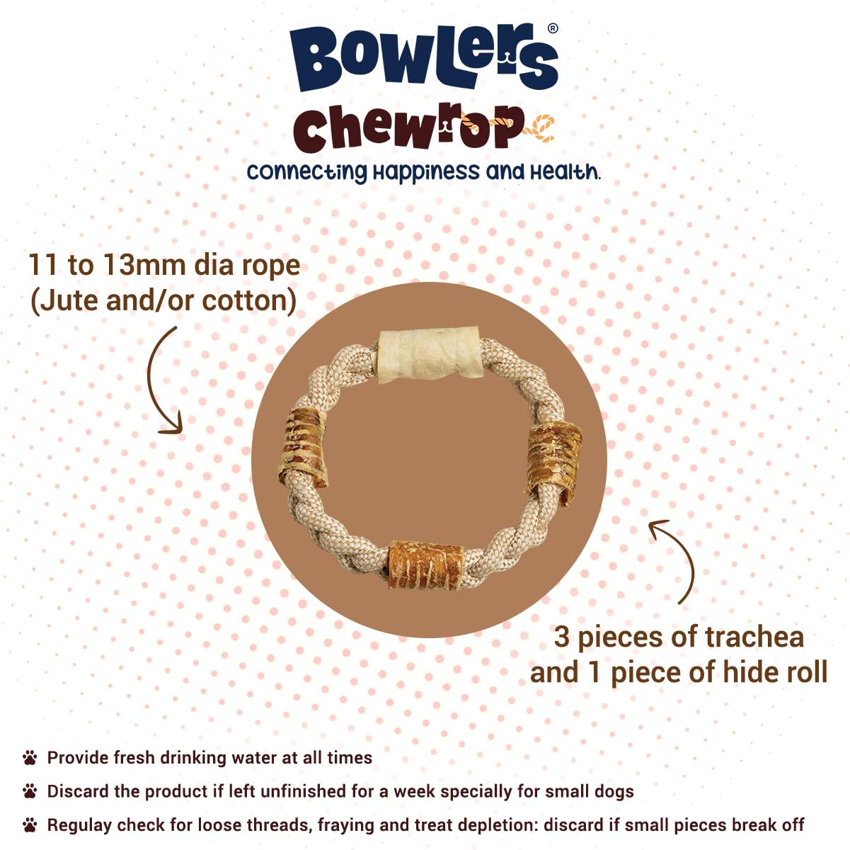 Bowlers Dog Treats Chewrope Donut| for Medium & Large Breeds | Made of Natural Material |Strengthens & Cleans Teeth | 2 in 1 Toy Plus Treats for bonding with Pets 2