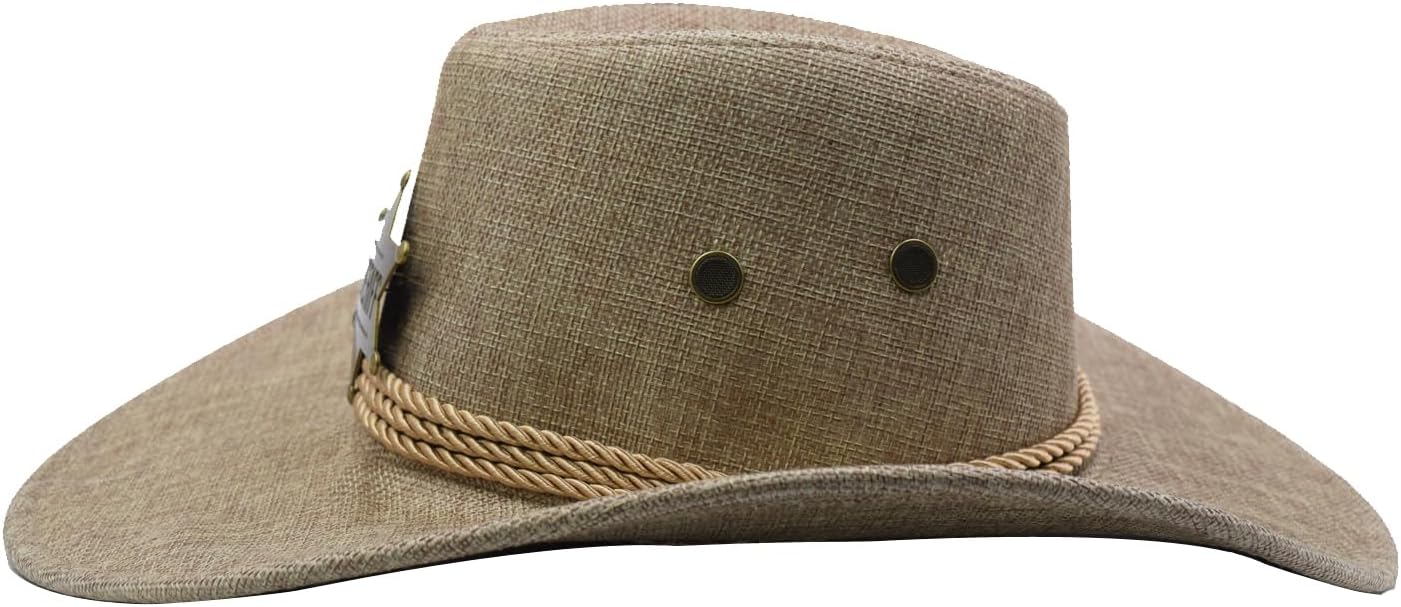 Cowboy Hat Wide Brim Travel Cap Western Cowgirl Hat Outdoor Sun Protect with Badge - Image 4