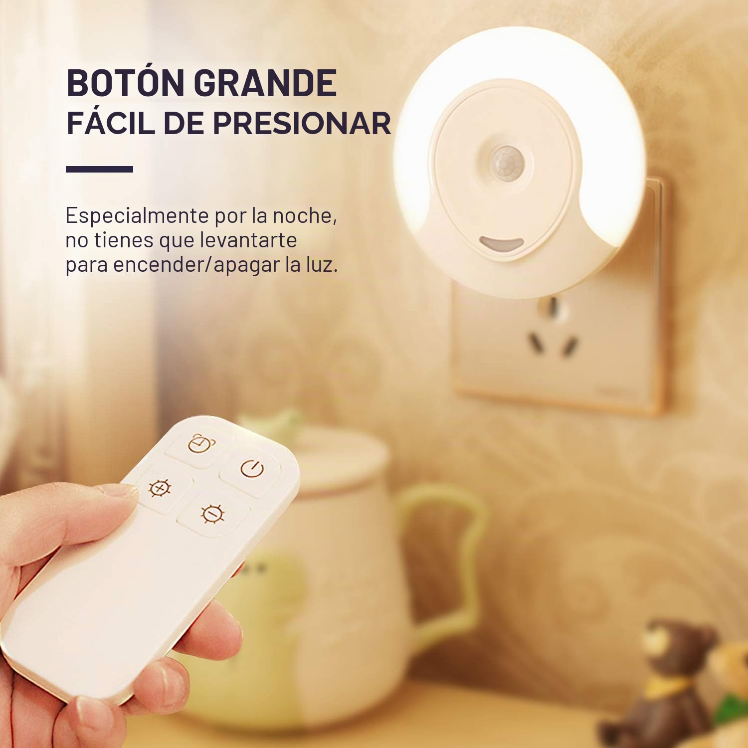 Luz Nocturna Lámpara de Noche con Enchufe para Niños con 11 Niveles de Brillo Mando a Distancia Función de Memoria Bajo Consumo