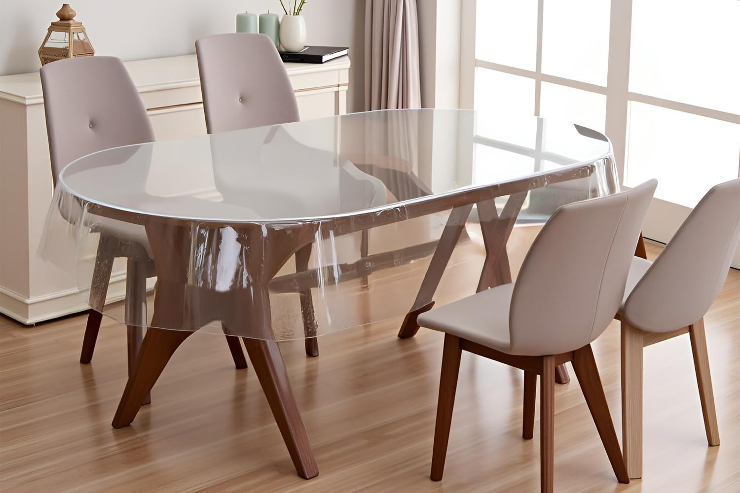 The Furnishing Tree Oval Shaped 4 to 6 Seater Transparent Table Cover WxL 54x78 inches 0.25 mm Thickness Without Lace-image-37