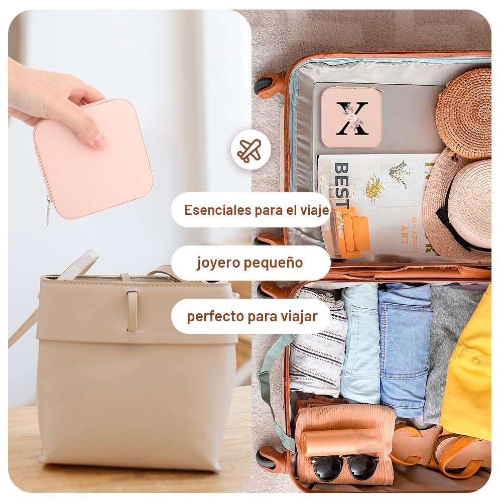 Joyero de Viaje con Monograma y Espejo, Regalo para Mujer