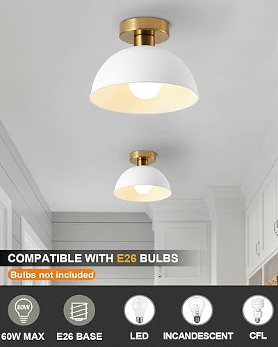 Miniatura 2 de Lámpara de techo industrial semiempotrada con placa dorada y pantalla negra mate, lámpara de techo de granja para cocina, isla, comedor, vestíbulo,