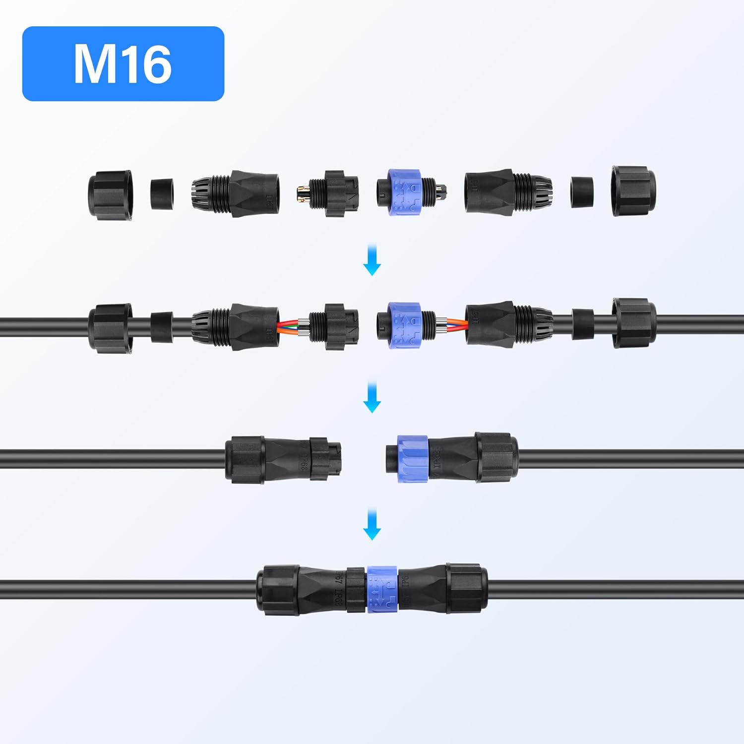 PNGKNYOCN IP67 M16 4Pin Waterproof Connector，Quick Self-Locking Waterproof Wiring Terminal Adapter for Wire Connector Outdoor Junction Box