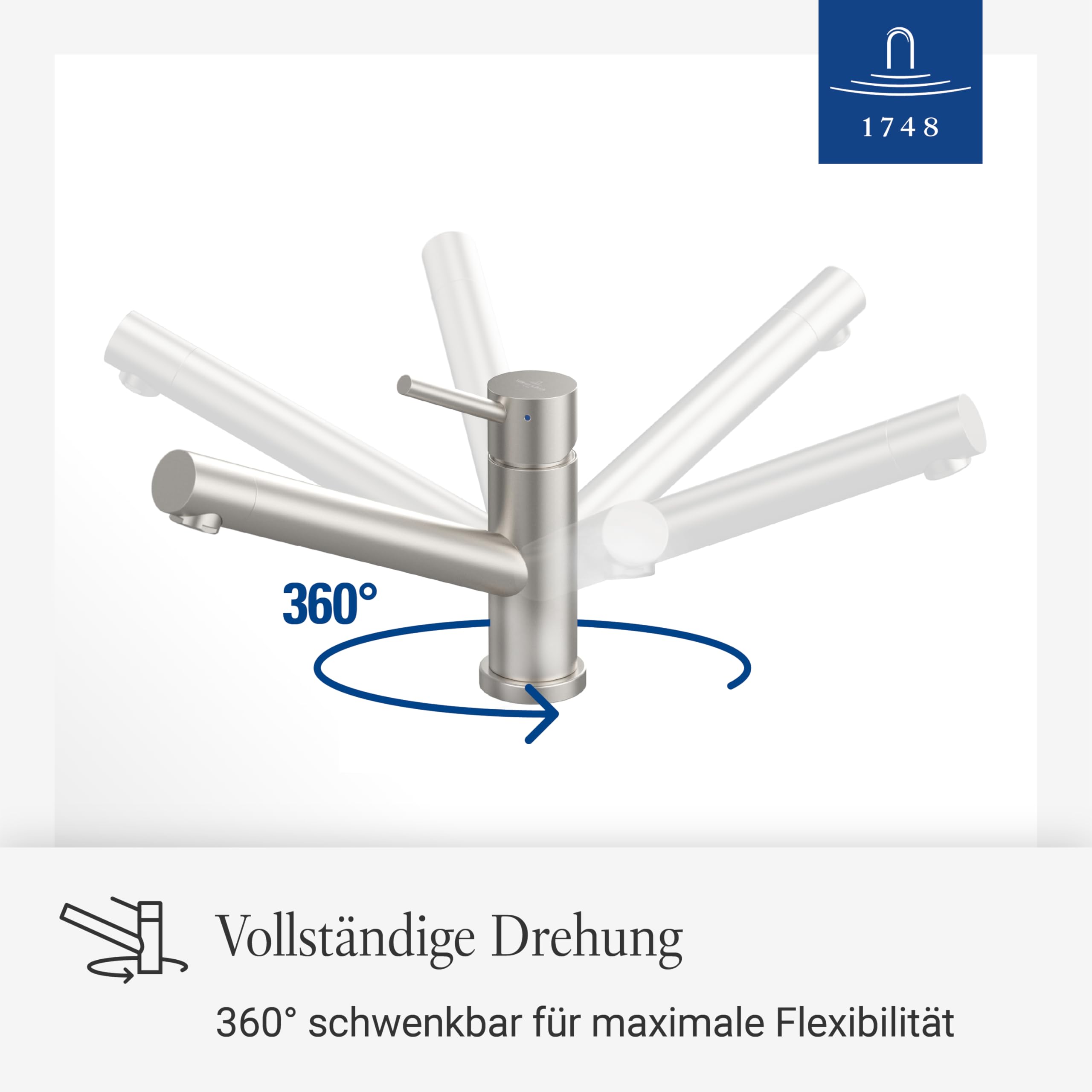 Villeroy & Boch Como Küchenarmatur, Auslaufhöhe 135 mm – Edelstahl massiv | Hochdruck, Keramikkartusche, 360° Schwenkbereich, komfortabler Bedienhebel, 925100LC