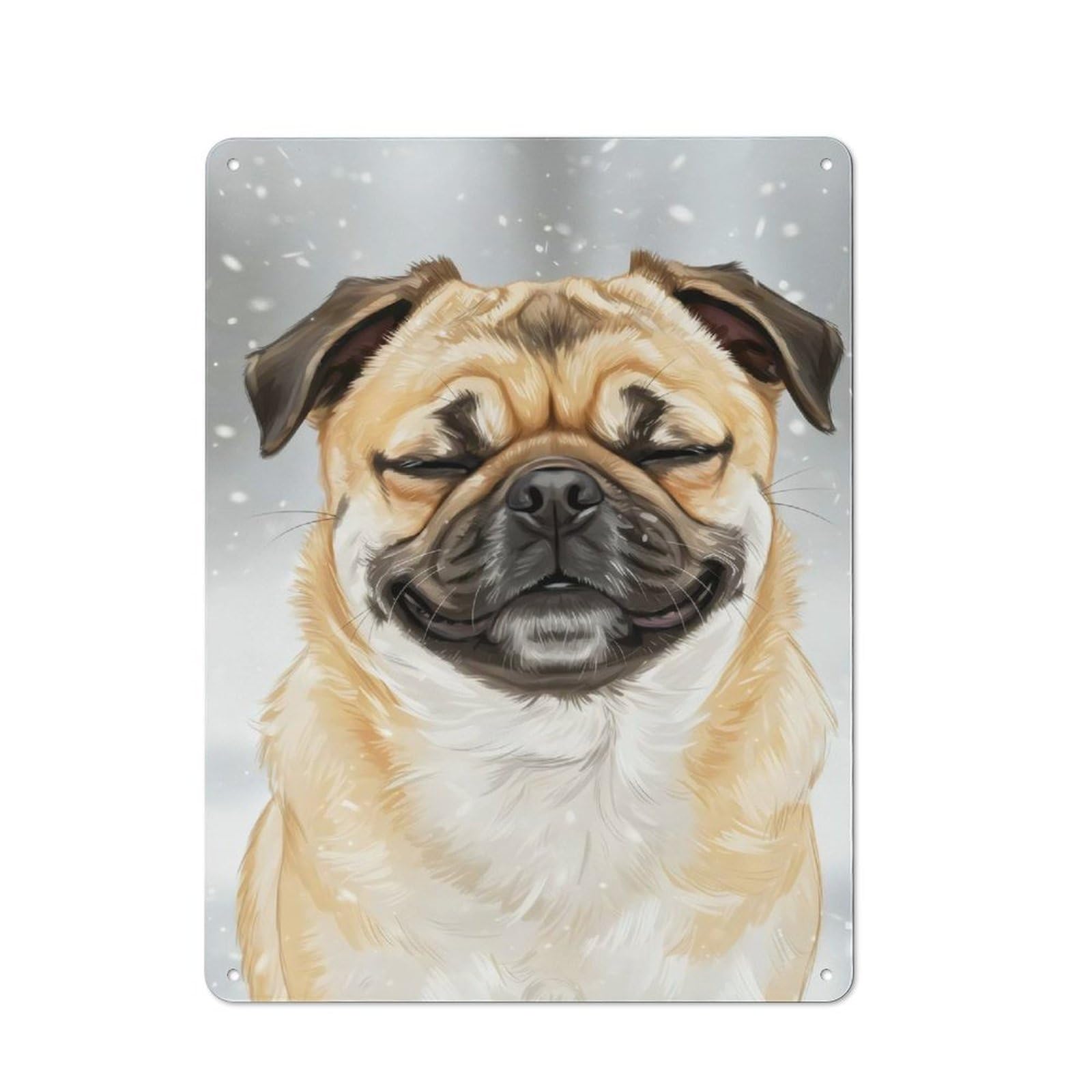 Junmoney Smiling Pug In Winter Snowfall Metal Wall Sign 40X30cm Featuring For Hallway Wall, Suited To Wall Display Collectors
