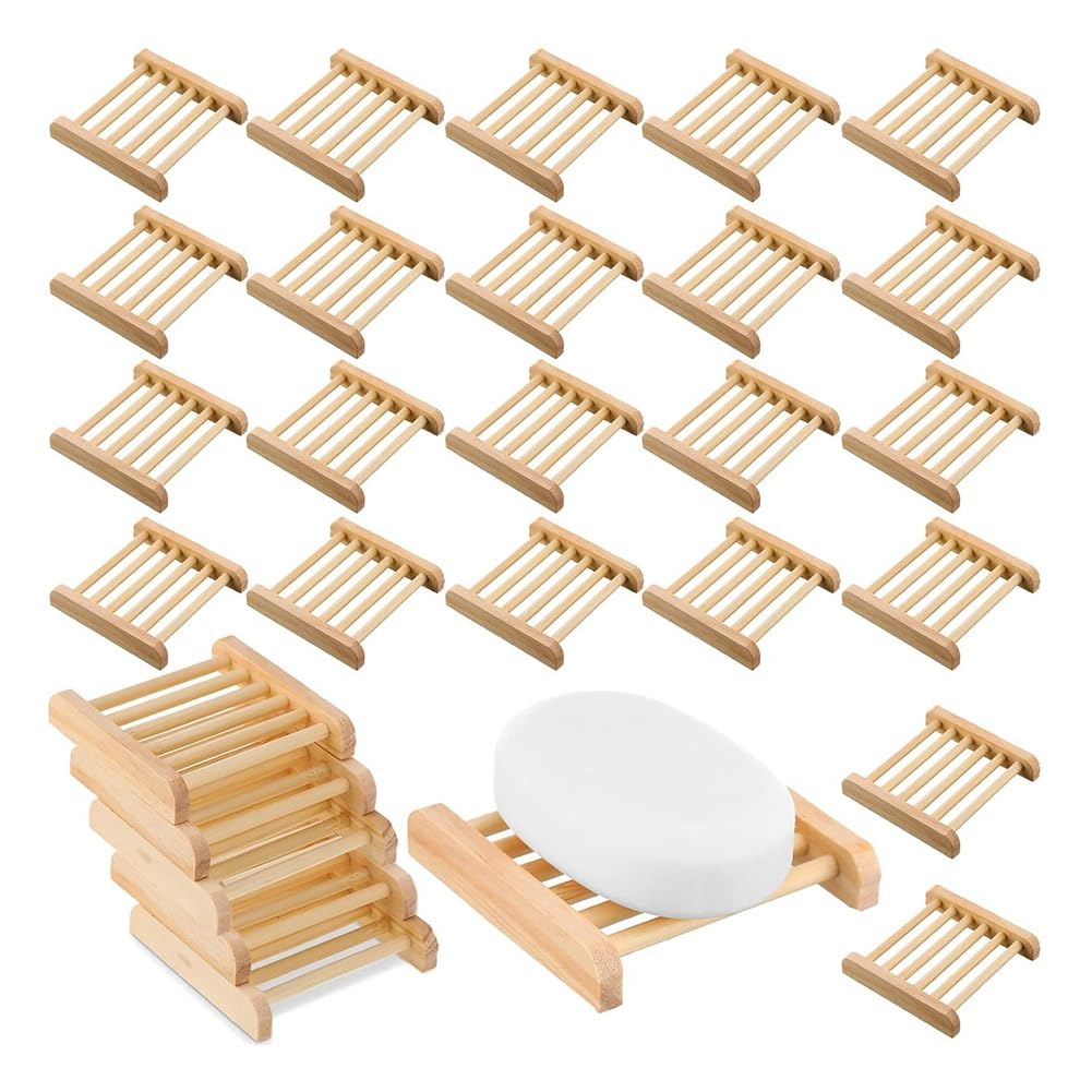 IJSDNVJNDX Wooden Bathroom Soap Dish 50 Pcs Bamboo Wood Bulk Handmade Self Draining Soap Holders Dishes Savers Tray Handcraft
