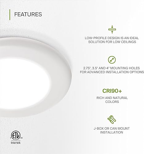Miniatura 3 de ASD Paquete de 6 luces LED de disco de 4 pulgadas, 10 W, 4000 K, blanco frío, 650 lúmenes, CRI90+, lámpara de techo regulable, disco de montaje en