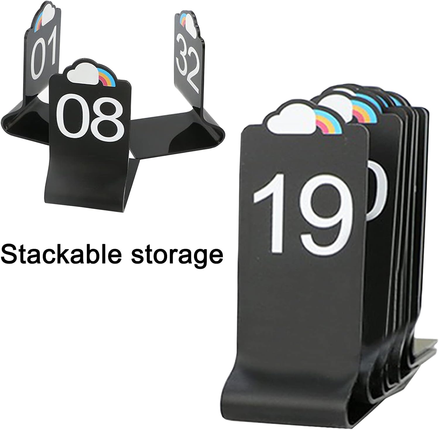 SAGIDAR 1-25/50 Double-Side Stackable Table Number for Cafes, Bars, Weddings, Tabletop Number Sign Upstanding, Smooth Edges, Acrylic Table Cards for Restaurants (Color : Black, Size : 1-25(12x6cm))