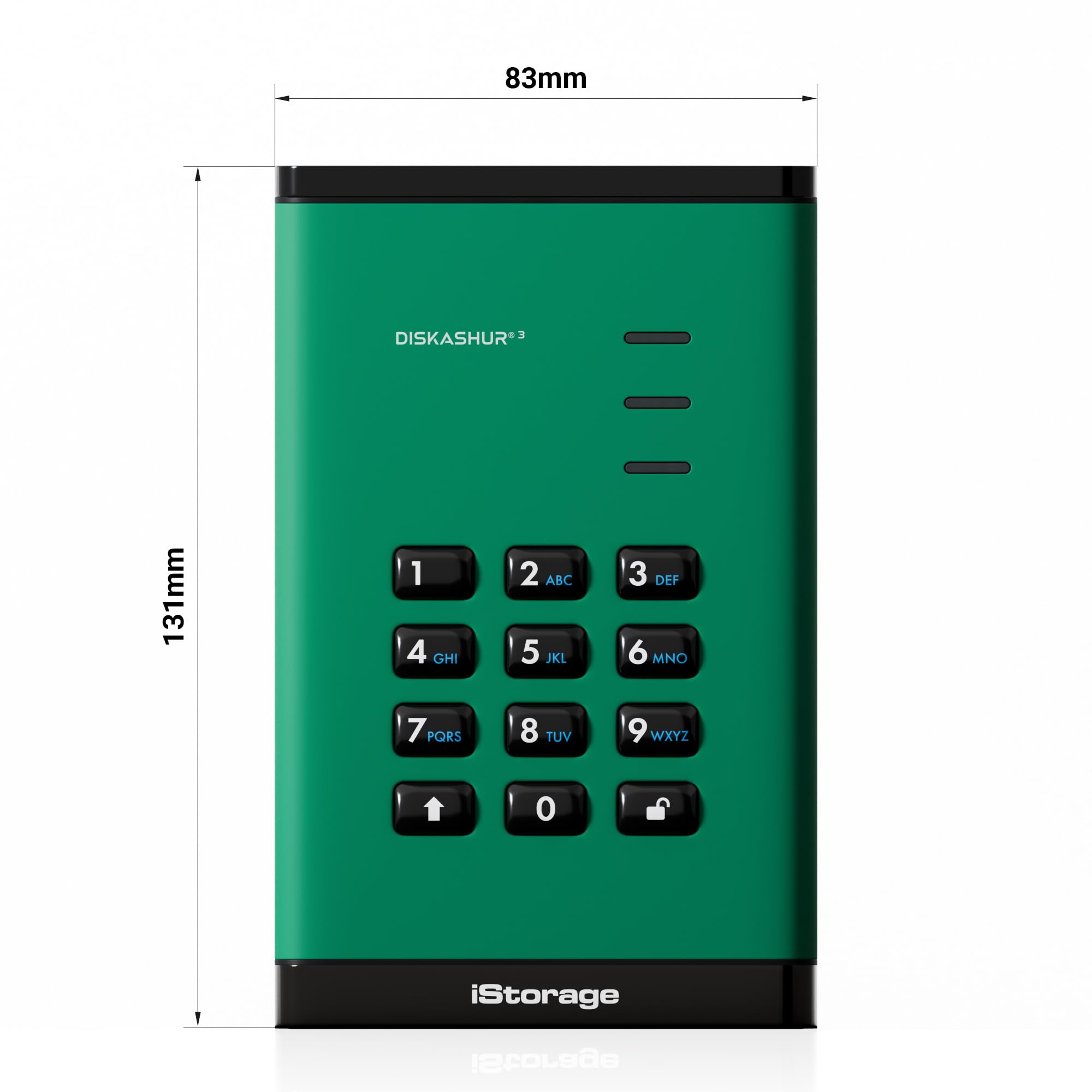 iStorage DiskAshur3 HDD 4TB Verde - Disco duro portátil seguro - Protegido con contraseña - Resistente al polvo y al agua - Cifrado de hardware