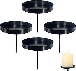 Metal Candle Holder, Advent Wreath Candle Holder 4PCS 3 Inch Black Metal Candle Holder Iron Advent Candle Plate Candlestick Holders for Party Advent Wreath Decorations , Advent Wreath Candle Holder