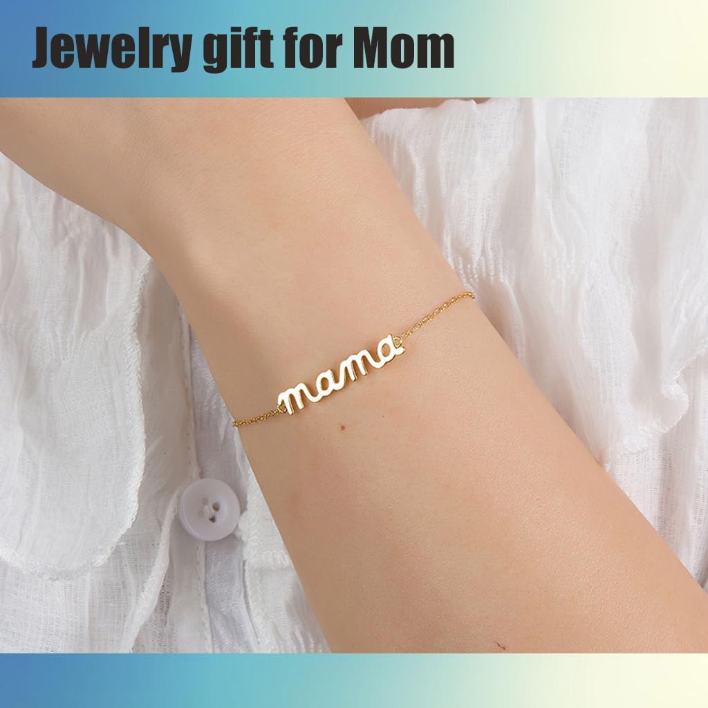 Mom Gifts, Personalized Mama Bracelet, Birthday Gifts for Women, Adjustable Hypoallergenic Mom Bracelet for Wife Grandma (Mama Gold) - Image 6
