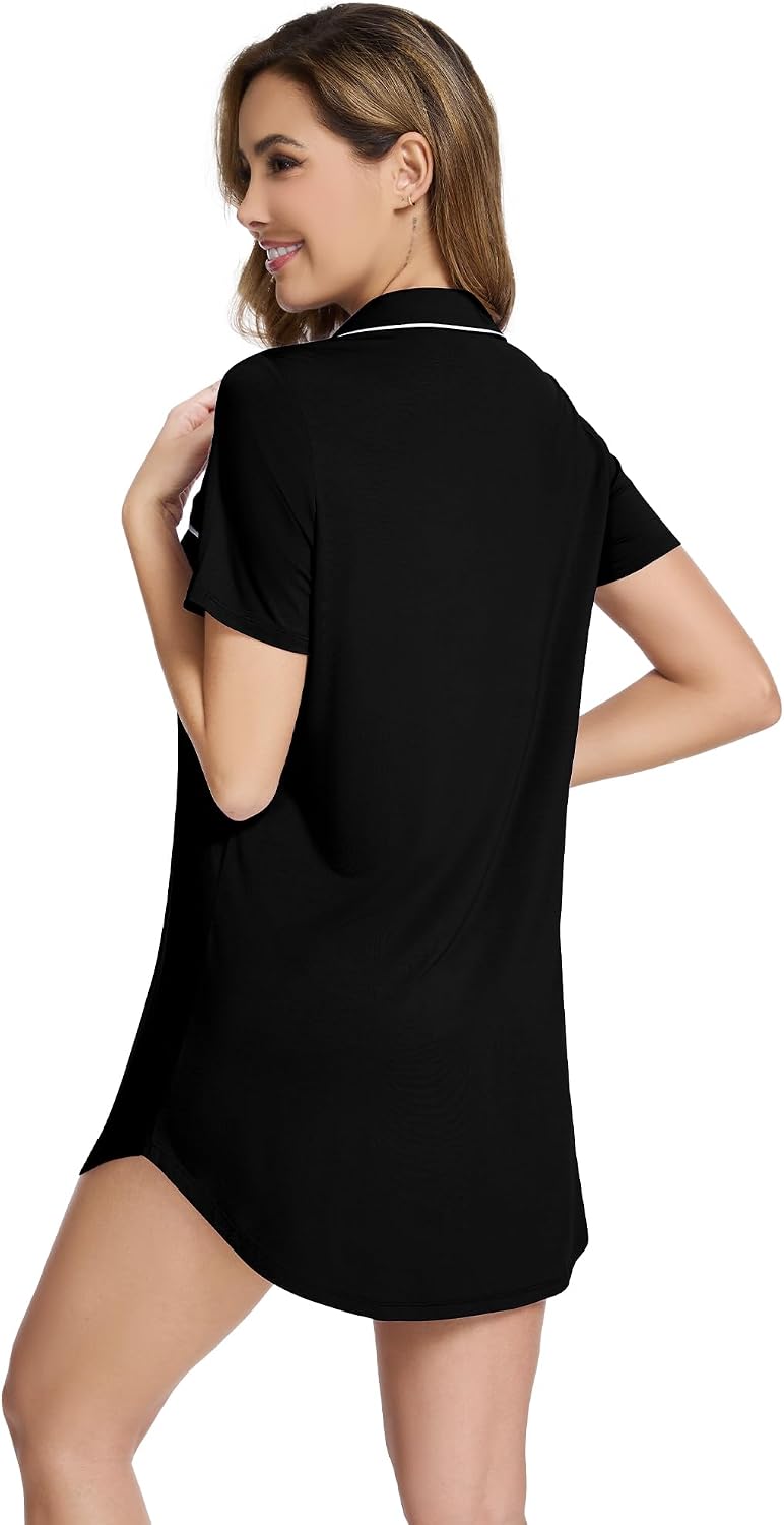Nightgowns for Women Short Sleeve Button Down Pajama Gowns Bamboo Viscose Boyfriend Sexy Sleepwear S-XXL