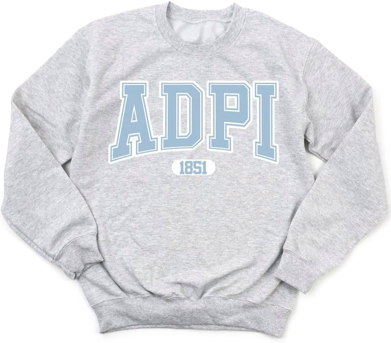Alpha Delta Pi Sweatshirt - ADPI White Athletic Sorority Crewneck Sweatshirt