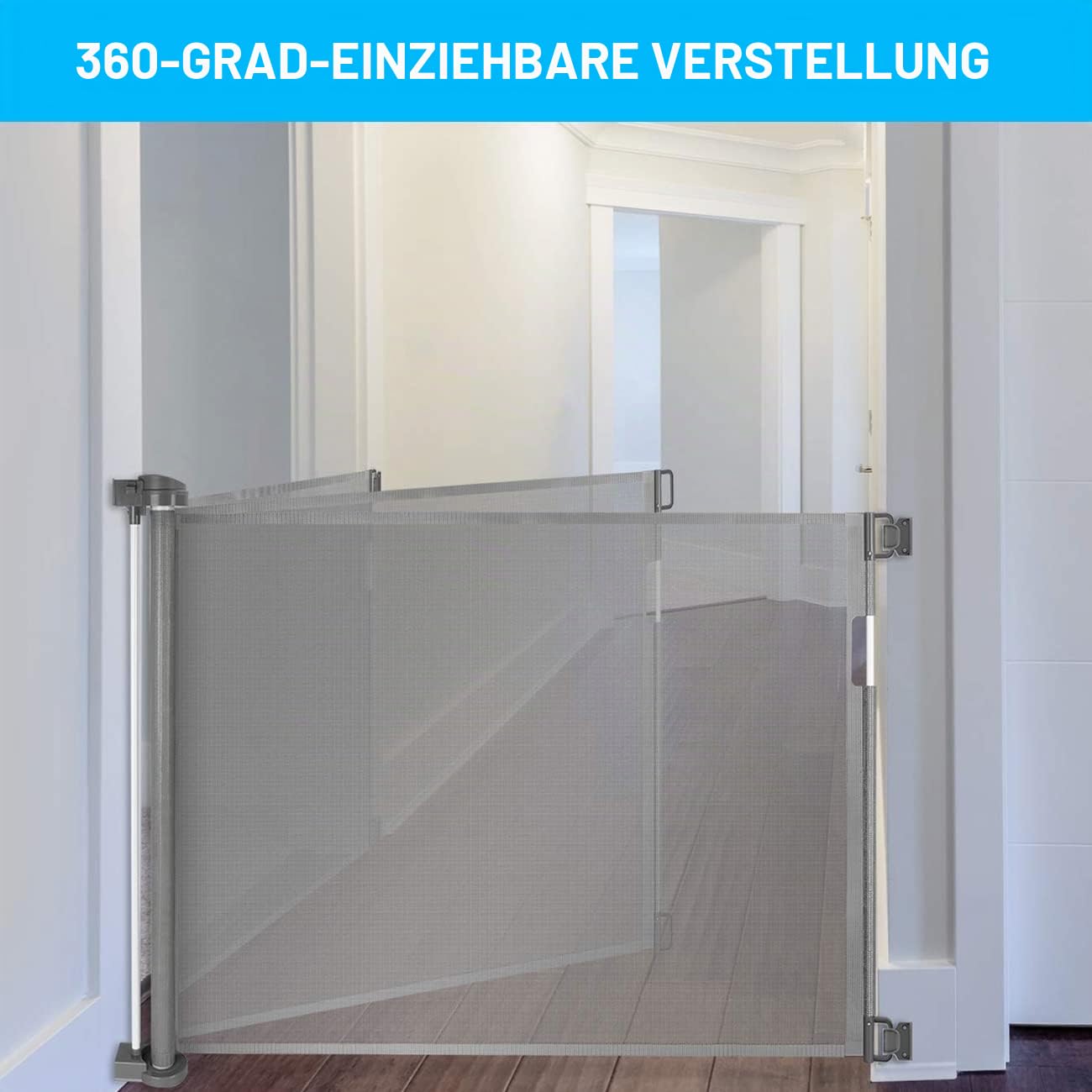 Einziehbares Babygitter für Treppen, Türschutzgitter mit Schloss, erweiterbar bis 150 cm