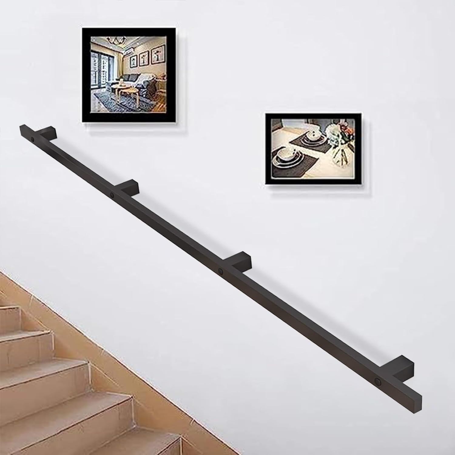 Black Staircase Handrail - Industrial Galvanized Iron Pipe Stair Railing Safety Support Rod Wall Mount Staircase Banister Hand Rails for Indoor and Outdoor Grab Rail(3ft/90cm)