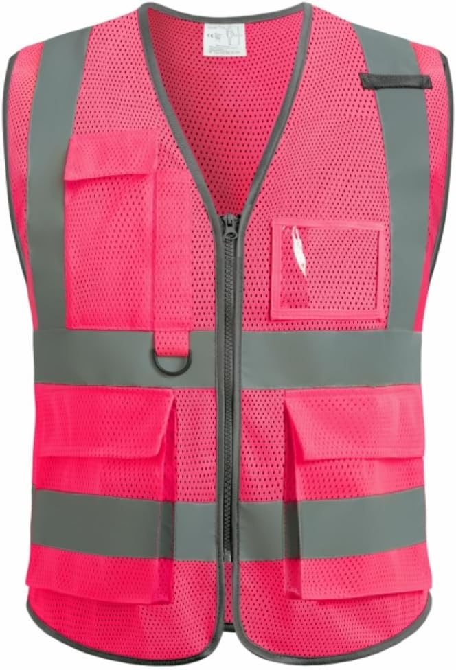 Pink Hi Vis Reflective Safety Vest, Construction Vest for Women L | Lightweight high visibility vest with reflective strips, ideal for work,cycling,outdoor gatherings, events & dress-up costume
