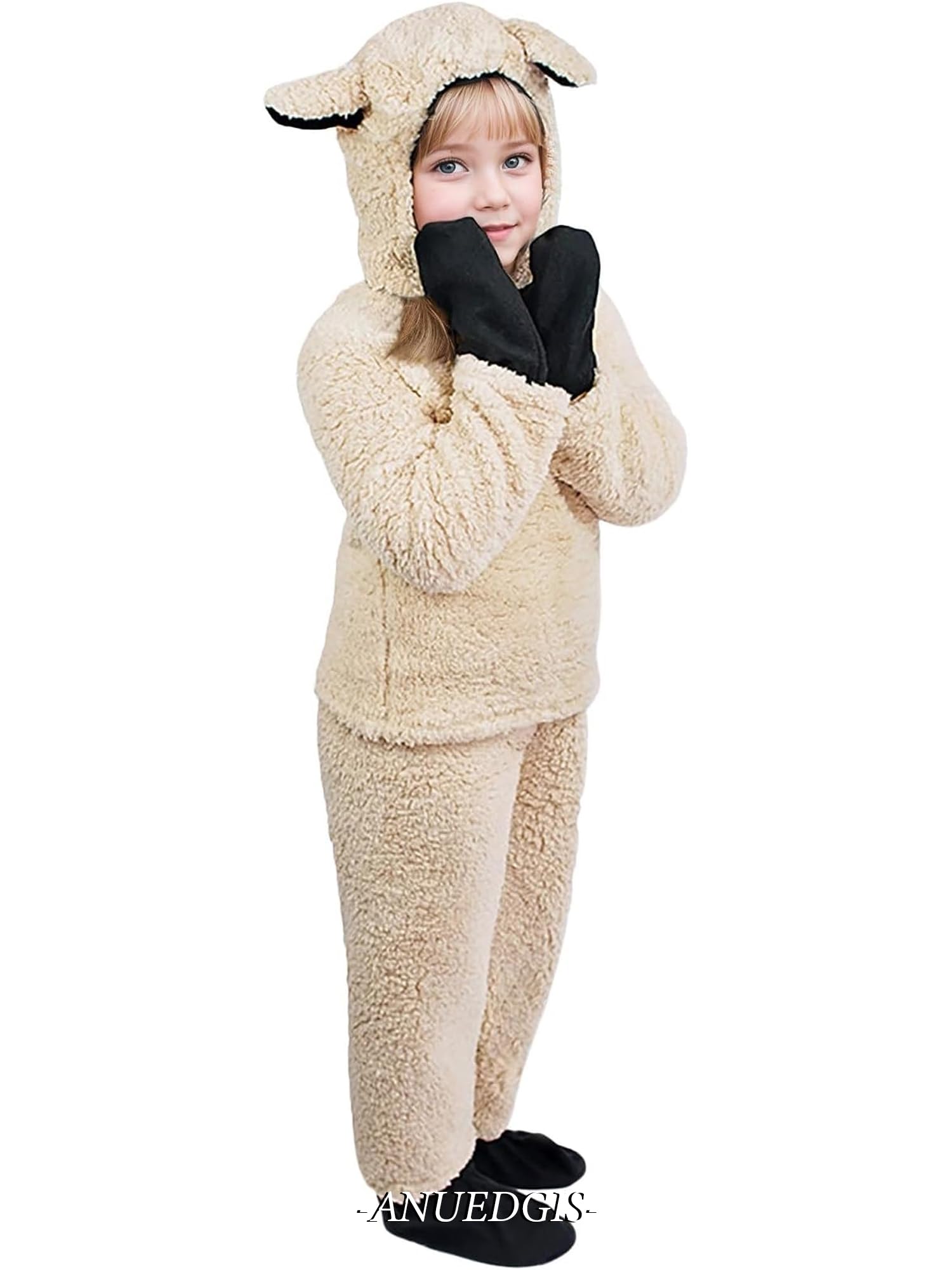 Anuedgis Cute Kids Sheep Costume Fuzzy Lamb Outfit with Hat Gloves Socks for Farm Animal Cosplay Theme Party & Dress Up (Apricot Sheep - Image 2