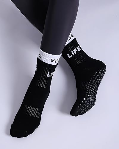 Miniatura 4 de Calcetines antideslizantes para mujer, calcetines de agarre de pilato, calcetines antideslizantes para yoga, calcetines de hospital, 6 pares