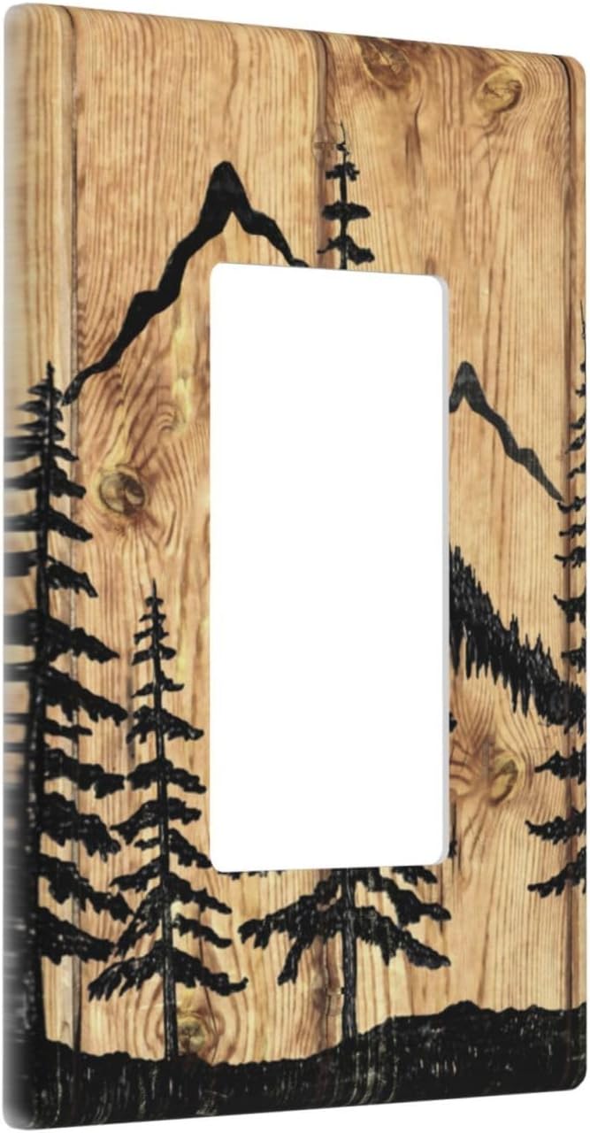 Wood Burning Pyrography Pine Tree 1 Gang Single Rocker Outlet Light Switch Cover Decorative Single Rocker Wall Plate Cover For Home Living Bedroom Kitchen Decorative image 5