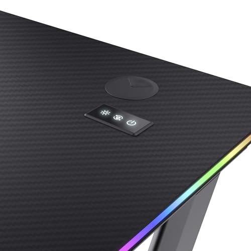 GXT 709 Luminus Scrivania Gaming LED RGB, 10 Modalità Colore, Alimentazione USB, Tavolo Gaming 120 x 60 con Supporto per Cuffia e Portabicchiere, Ufficio, Gamer, Streaming - Nero - Scrivania Gaming - Immagine 14