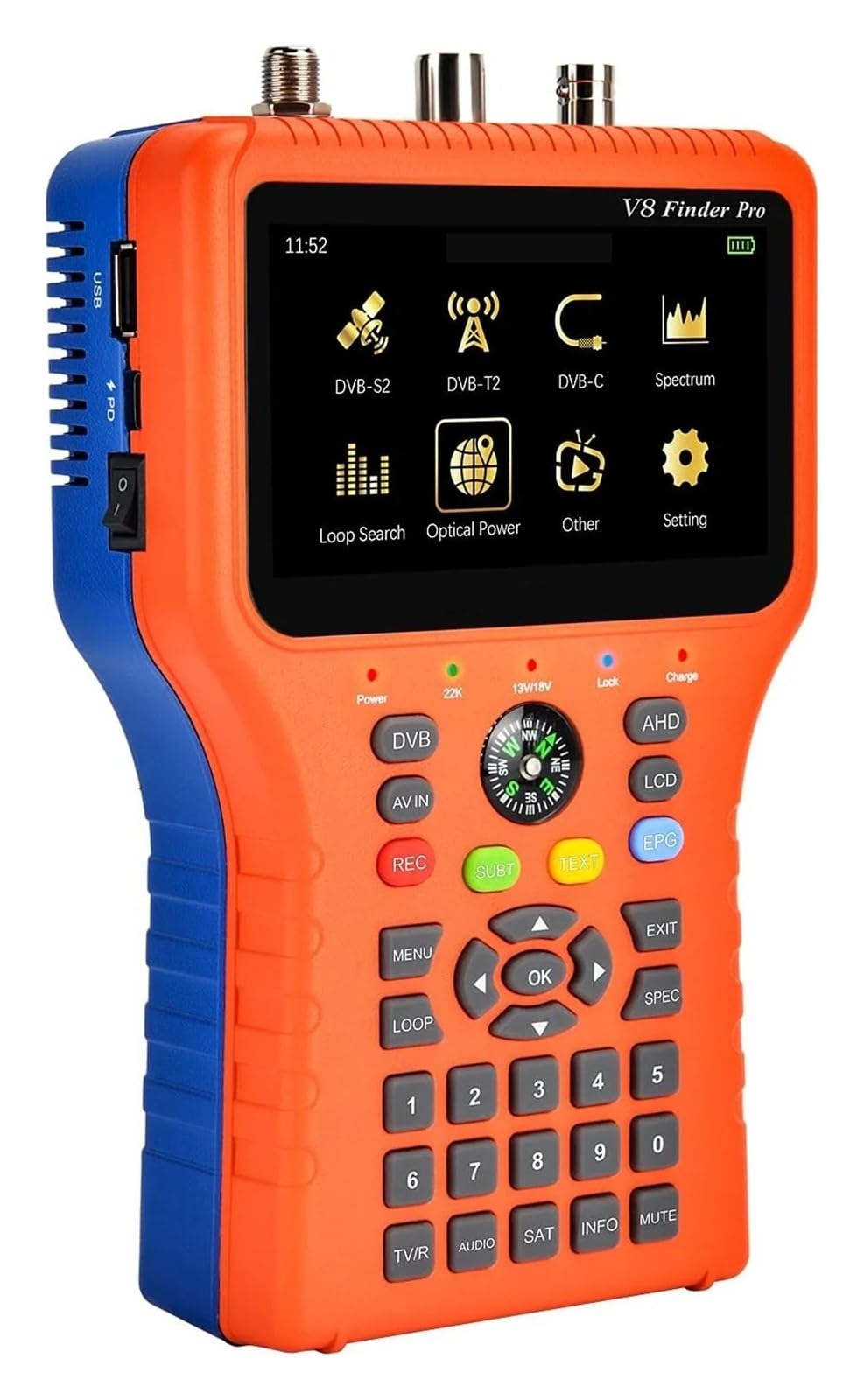 Medidor buscador de satélite Digital V8, Detector de medición de señal DVB-S2X/S2/S/T2/T/C con Pantalla LCD de 3,5 Pulgadas Borrar Pantalla