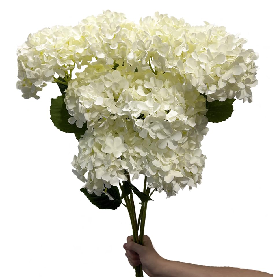 WISTART 8pcs White Hydrangea Artificial Flowers 27.57' Large Realistic Single Long Stem Faux Silk Hydrangea Bouquets Flowers Arrangements Home Office Decor Wedding Centerpieces DIY