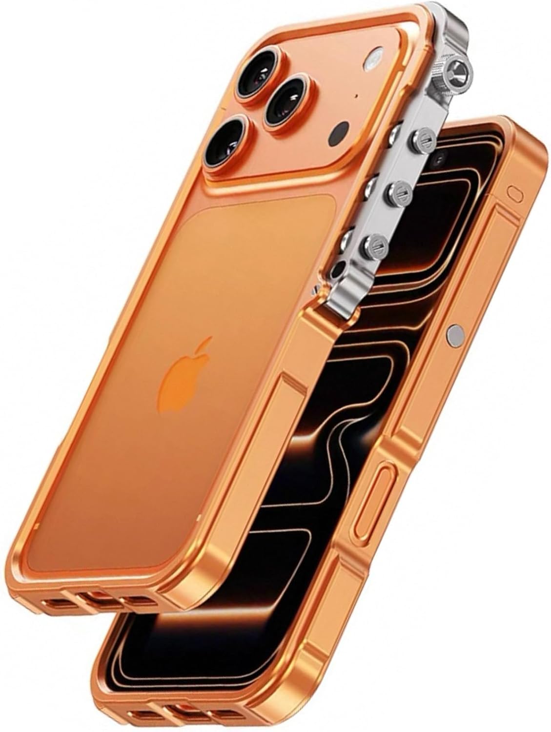 Metal Bumper Case for iPhone 17 Pro Max, Full-Frame Aluminum Bumper No Back Cover with Metal Buttons, Minimalist Bare-Hand Feel, Orange