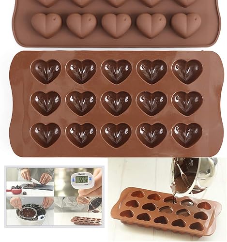 Miniatura 4 de homEdge Molde de chocolate con forma de corazón con hoyuelos de 15 cavidades, molde de silicona con hoyuelos para chocolate y caramelos de San