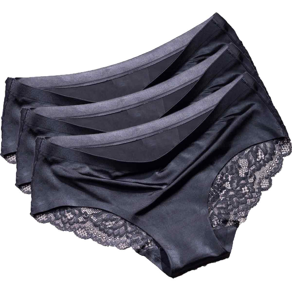3 Pack Shiny Satin Ice Silky Knickers Sexy Briefs Women Underwear Lace Panties (as8, numeric, numeric_6, numeric_8, regular, regular, Black)
