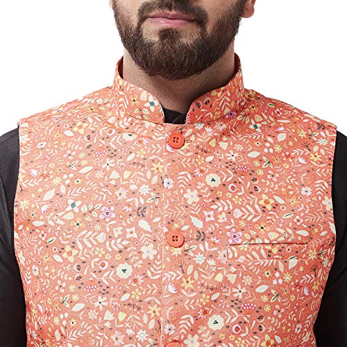 Image of SOJANYA (Since 1958 Men's Silk Blend Black Kurta Pyjama & Printed Nehrujacket Combo