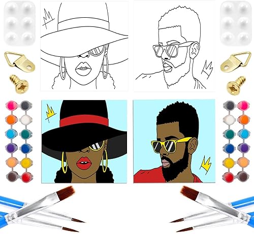 Pintura y sorbo para parejas, contorno de lienzo predibujado de 8 x 10 pulgadas, kits de bricolaje para adultos, ideas para citas nocturnas, mini